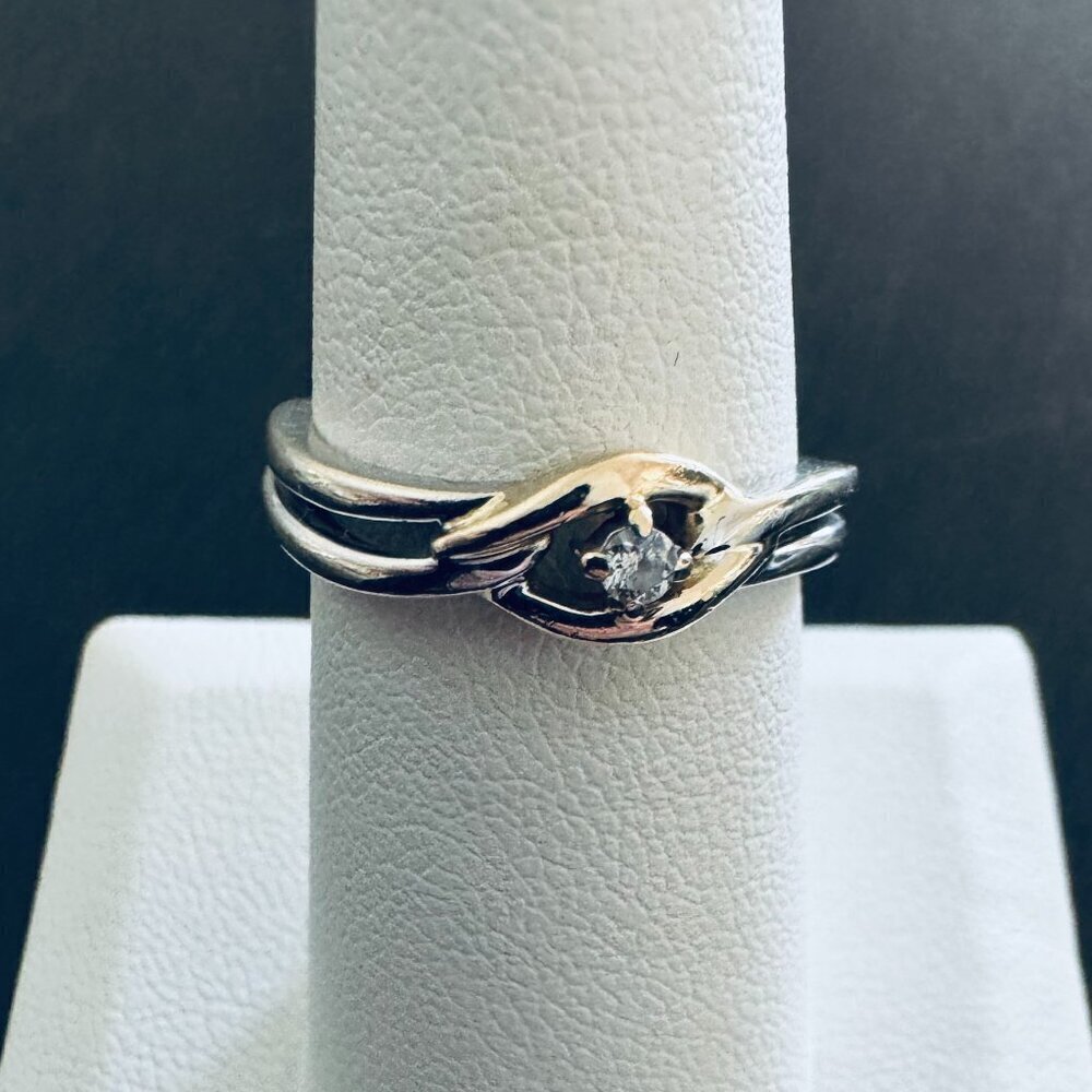 14K White and Yellow Gold Diamond Ring Band Wedding Bridal size 7